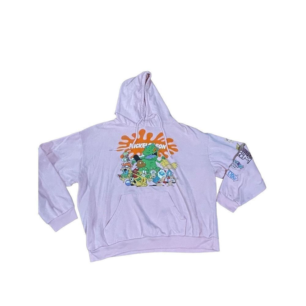 Nickelodeon light pink classic cartoons graphic hoodie XL rugrats hey Arnold inv